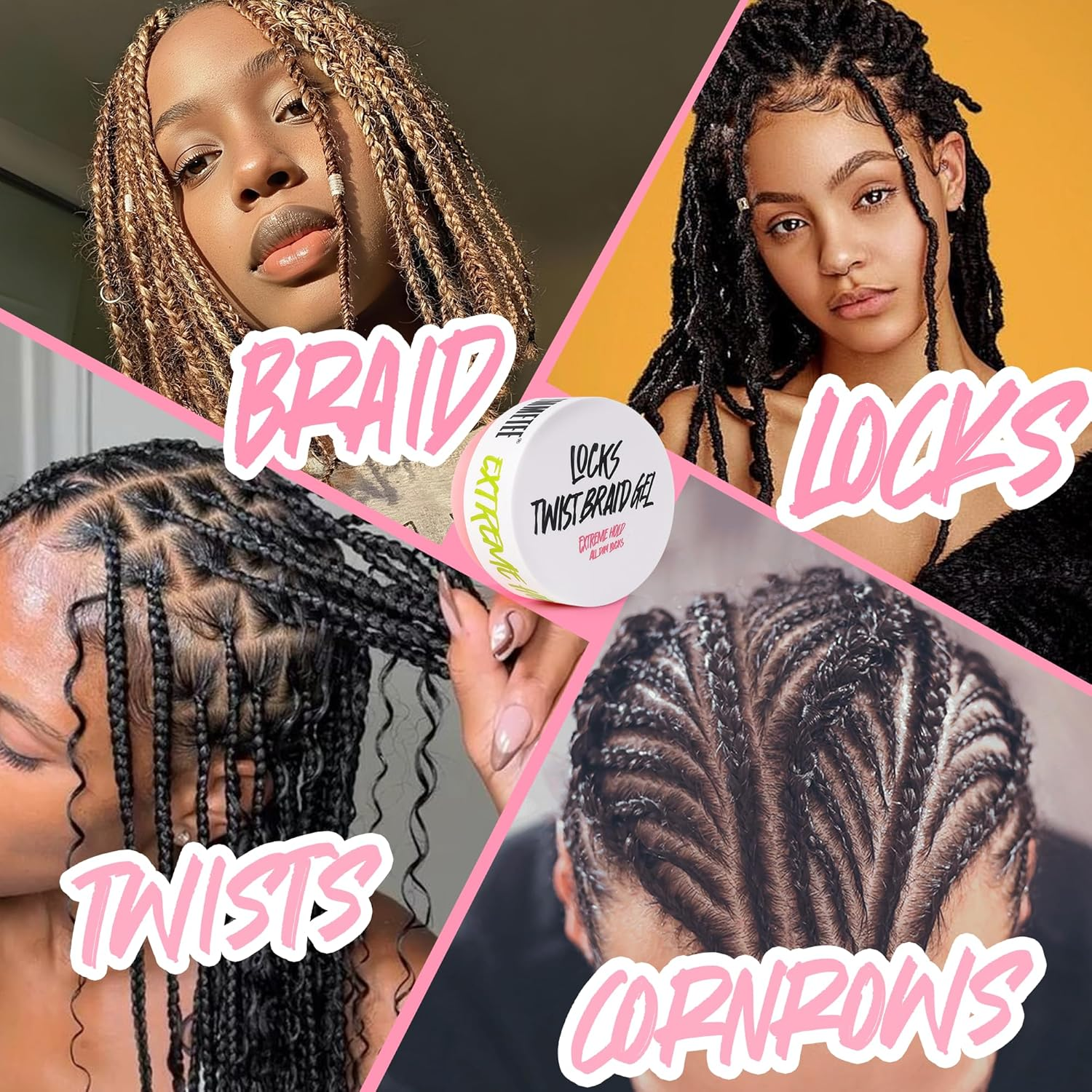 Immetee Lock and Twist Gel for Afro Hair, Extra Hold High Shine All Day Locks Braid Gel, 24H Edge Control Gels for French Braids with Brush,150G image number 3