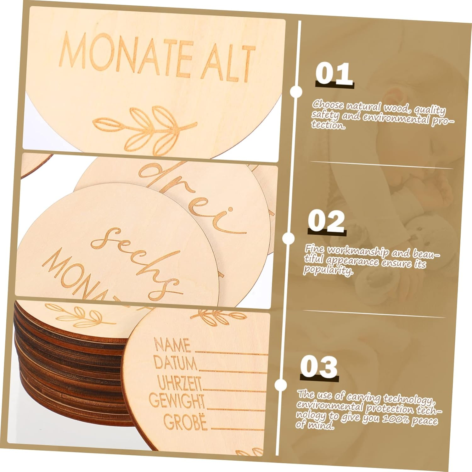 16Pcs Monthly Milestone Cards Newborn Gifts Wooden Photo Props for Shower Decor image number 4