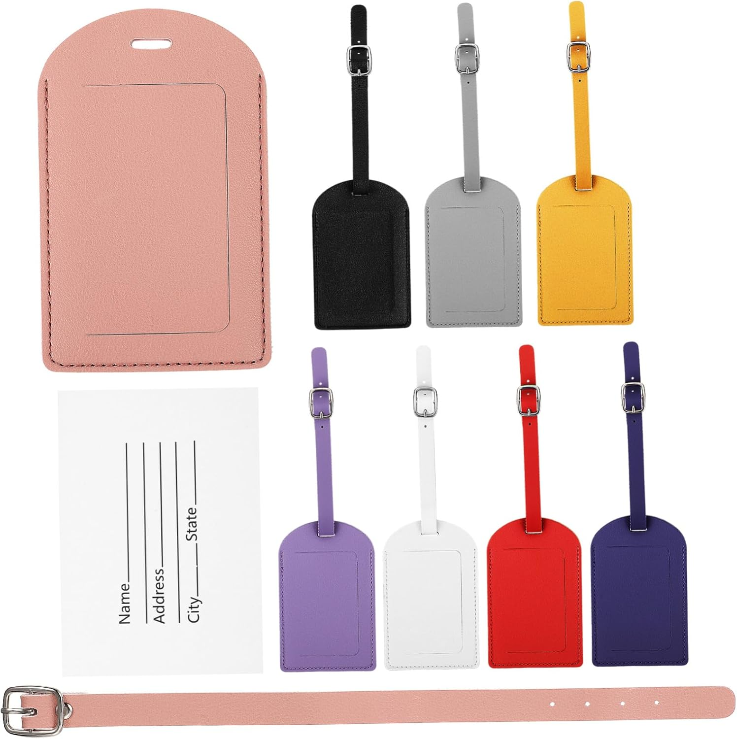 Gatuida 8Pcs Leather Suitcase Luggage Tags Travel Accessories Adjustable Straps Privacy Flap image number 2