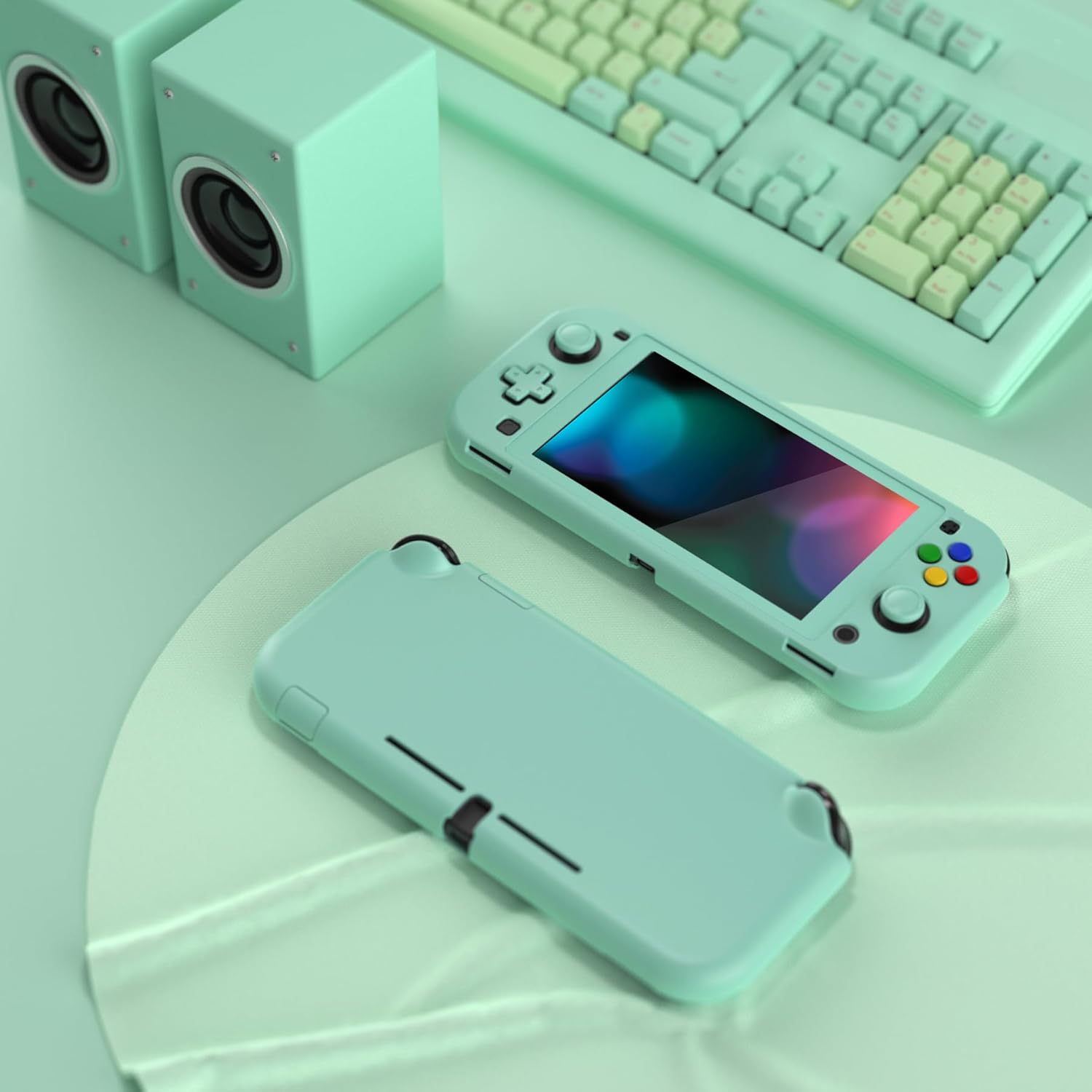 Extremerate Playvital Misty Green Protective Grip Case for Nintendo Switch Lite, Hard Cover Protector for Nintendo Switch Lite - Screen Protector & Thumb Grips & Buttons Caps Stickers Included image number 3