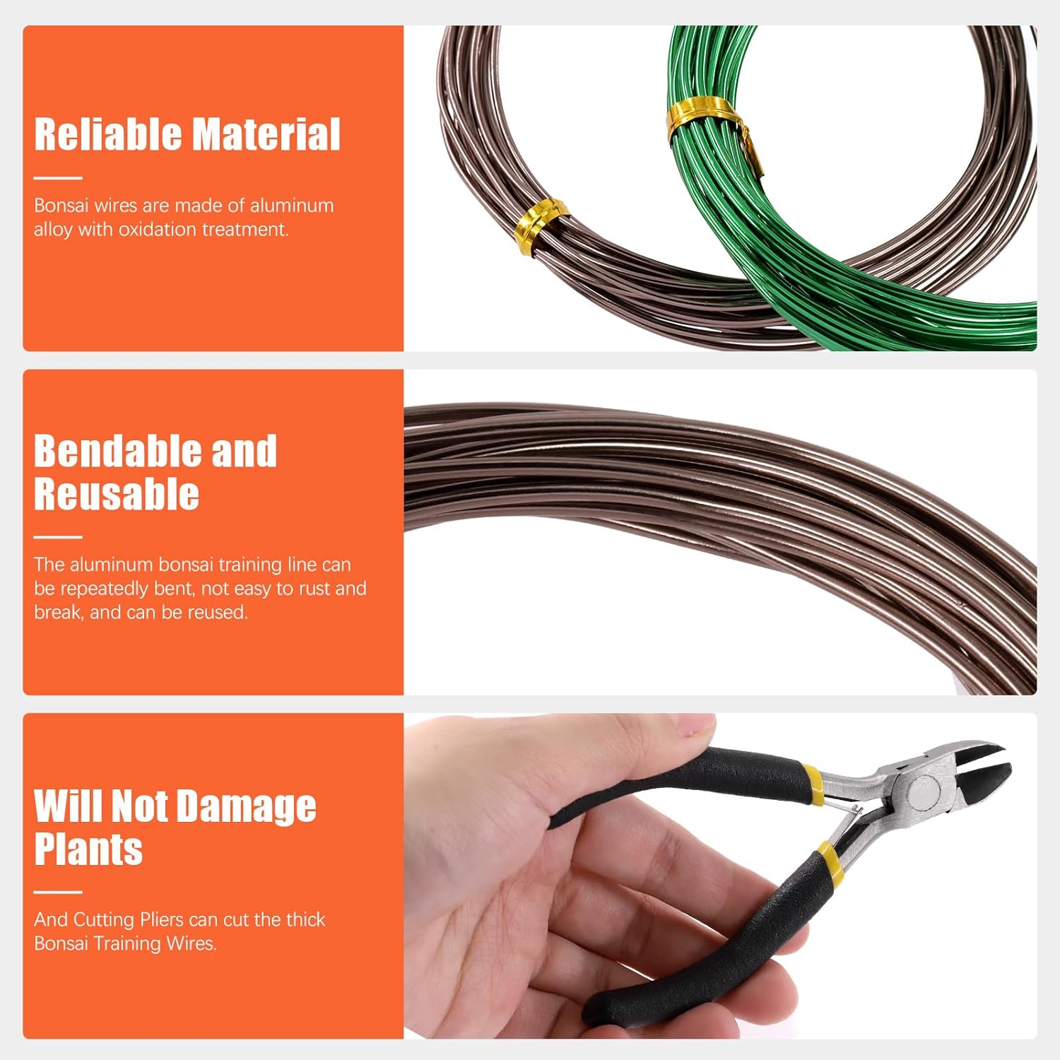 Tanstic 6Pcs Bonsai Training Wire Kit, 0.8Mm, 1Mm, 1.5Mm, 2Mm, 3Mm 82 Feet Total Aluminum Bonsai Wires with Wire Cutter for Bonsai Trees Indoor(16.4 Feet for Each Roll) image number 3