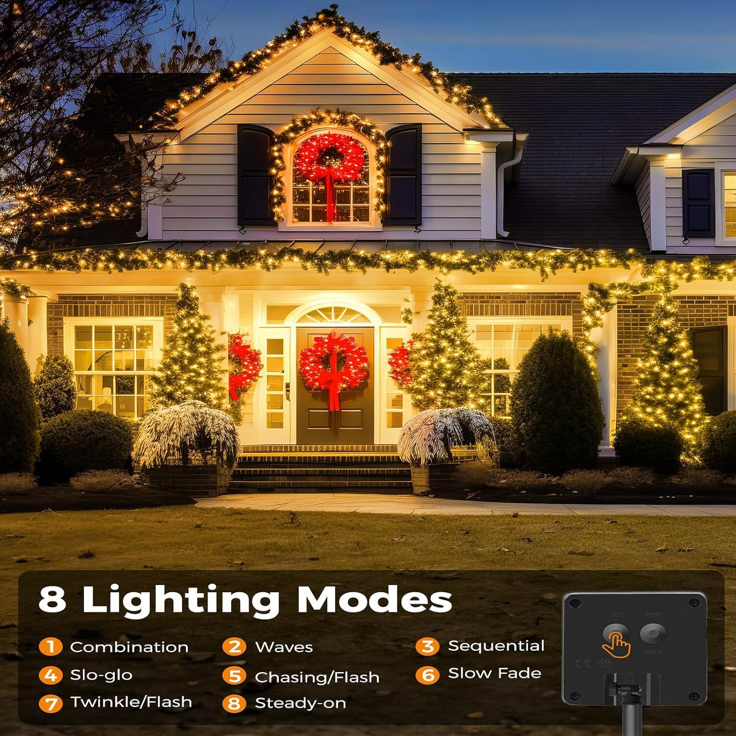 Solar String Lights for Outdoor, 12M 100 LED Christmas Solar String Lights with 8 Lighting Modes, IP65 Waterproof Solar Lights Outdoor, Solar Lights for outside Tree Party Decor, Warm White image number 1