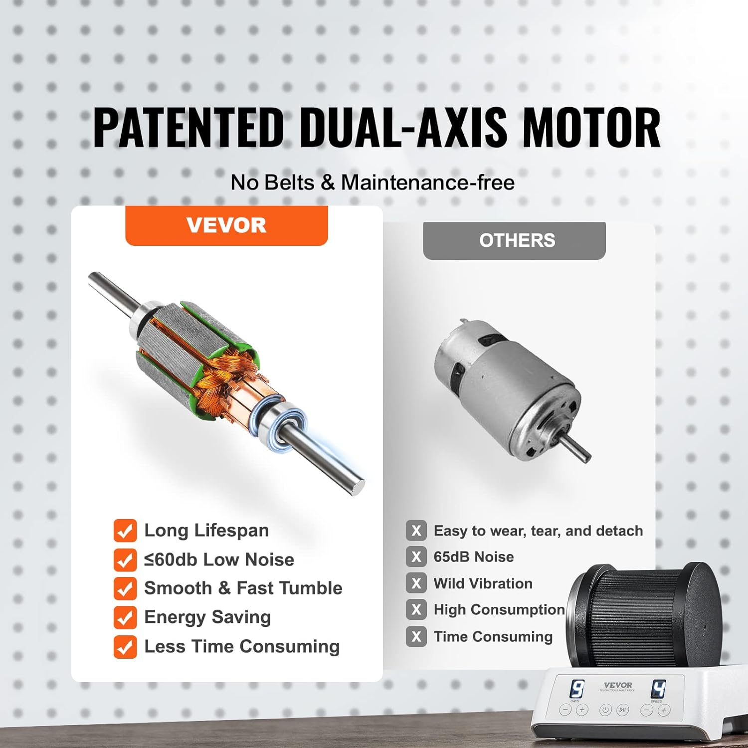 VEVOR Direct Drive Rock Tumbler Kit, 4-Speed/9-Day Timer, Professional Rock Polisher with Rough Gemstones/Grits/Jewelry Fastenings, Stone Polishing Kit for Family Fun Time, STEM Adults Kids image number 2