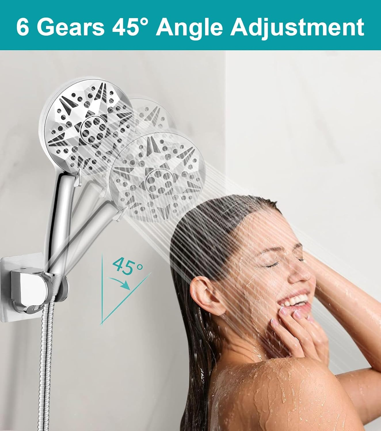 Baseau Strong Self Adhesive and Waterproof Shower Head Holder for Handheld Showerhead Adjustable No Drilling Wall Mount Bracket for RV Kids Bathroom Shower,Fix Firmly and Use Conveniently image number 5
