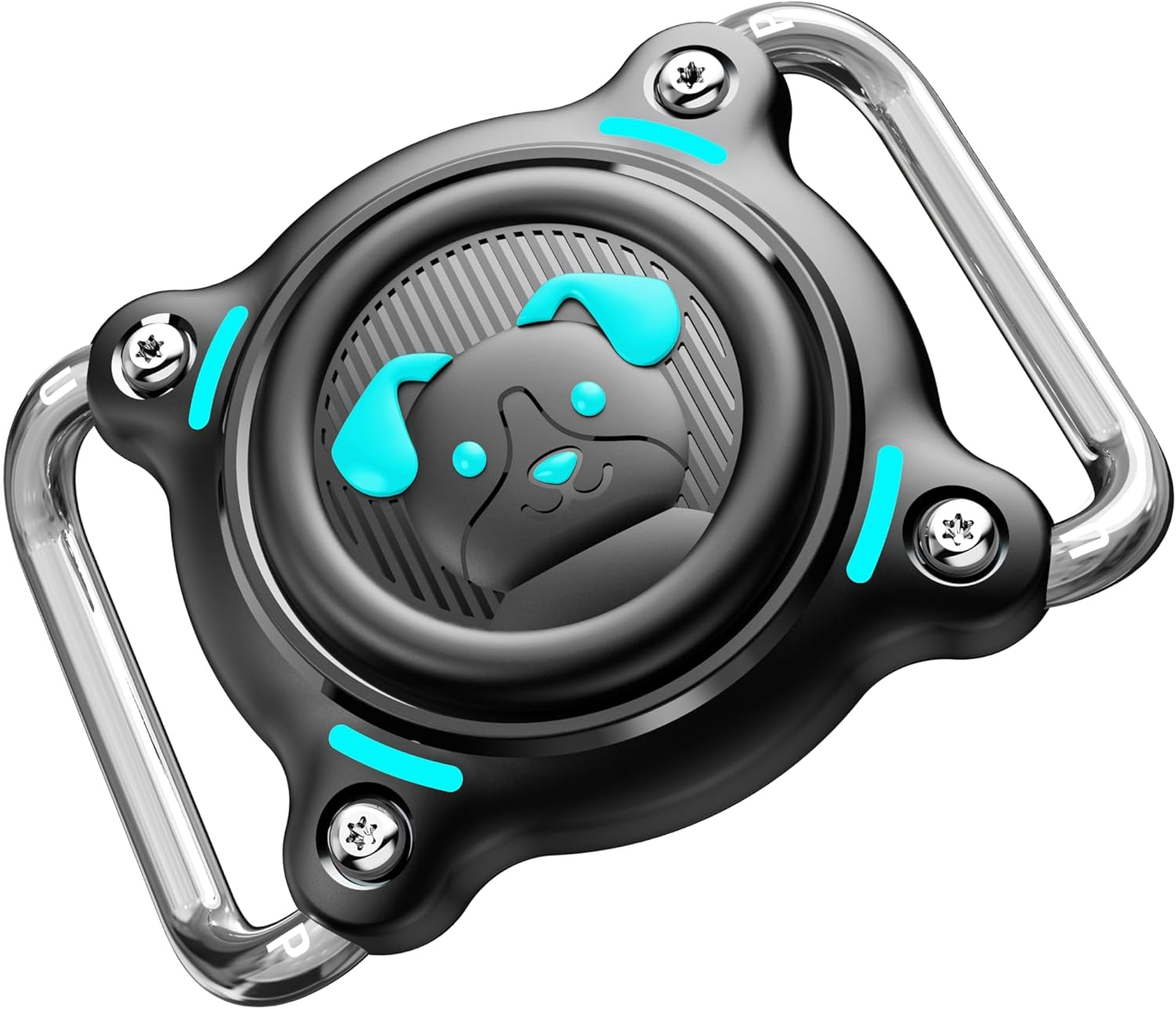 IP68 Waterproof for Airtag Holder for Dog Collar, with Airtag Dog Collar Holder with Removable Metal Clip, Sturdy TPU Air Tag Holder with Dog Pattern, Fits 1.2" Width Medium Large Collars (Black)