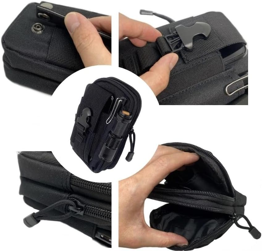 Tactical Pouch Multipurpose Waist Bag Tactical Holster Military Waist Belt Bag Wallet Pouch Purse Phone Case with Zipper Compatible with Most Models Cell Phone - Black