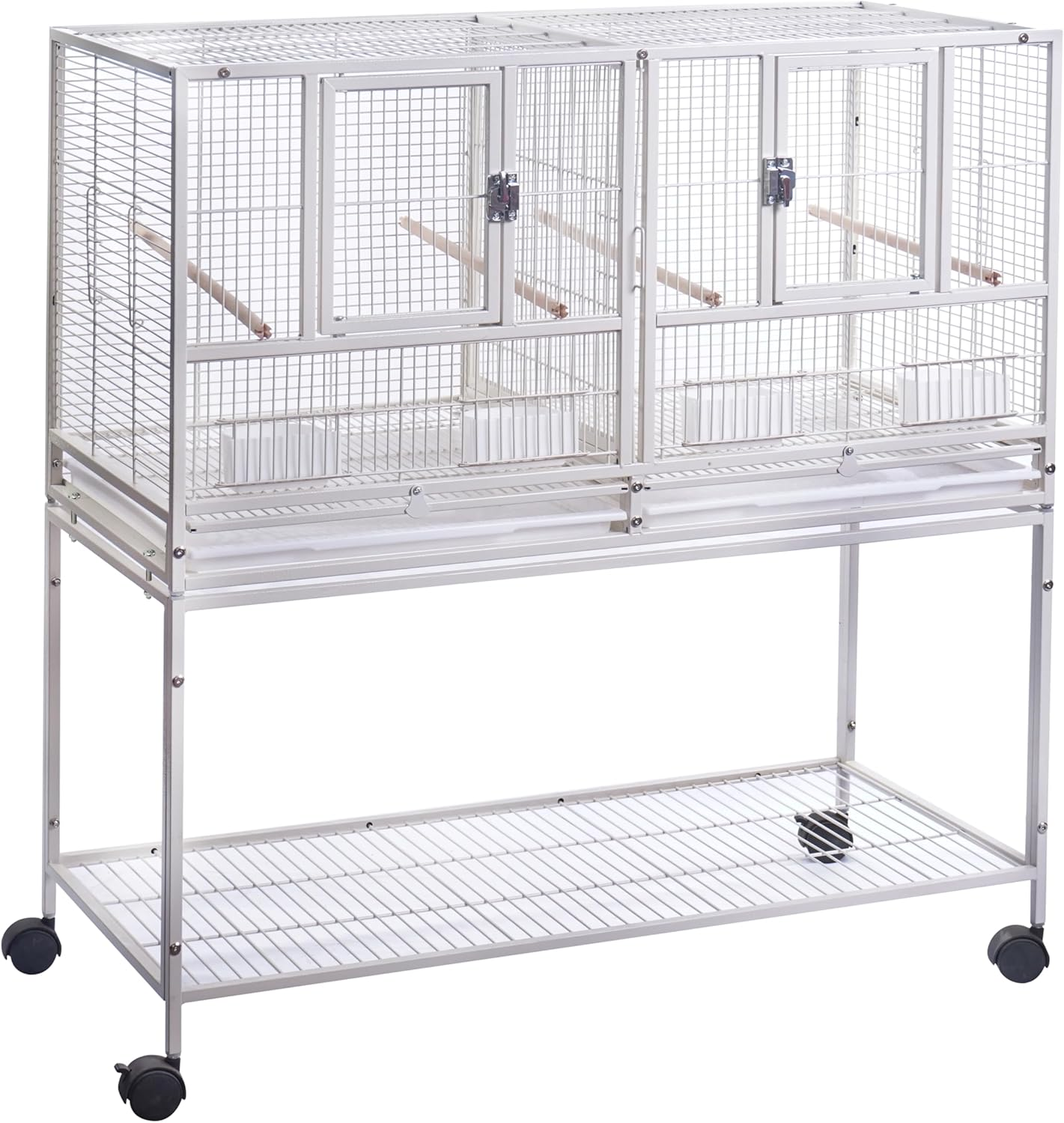 YES4PETS White Breeding Bird Budgies Aviary Cage Shelf Lockable Wheels image number 1