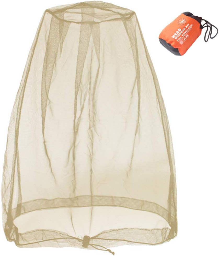 Cinvo Head Net Hat Bug Netting for Bugs, No See Ums, Insects, Gnats & Biting Midges - Spacious Net Room Works over Most Hats - Comes with Free Stock Pouches - Khaki