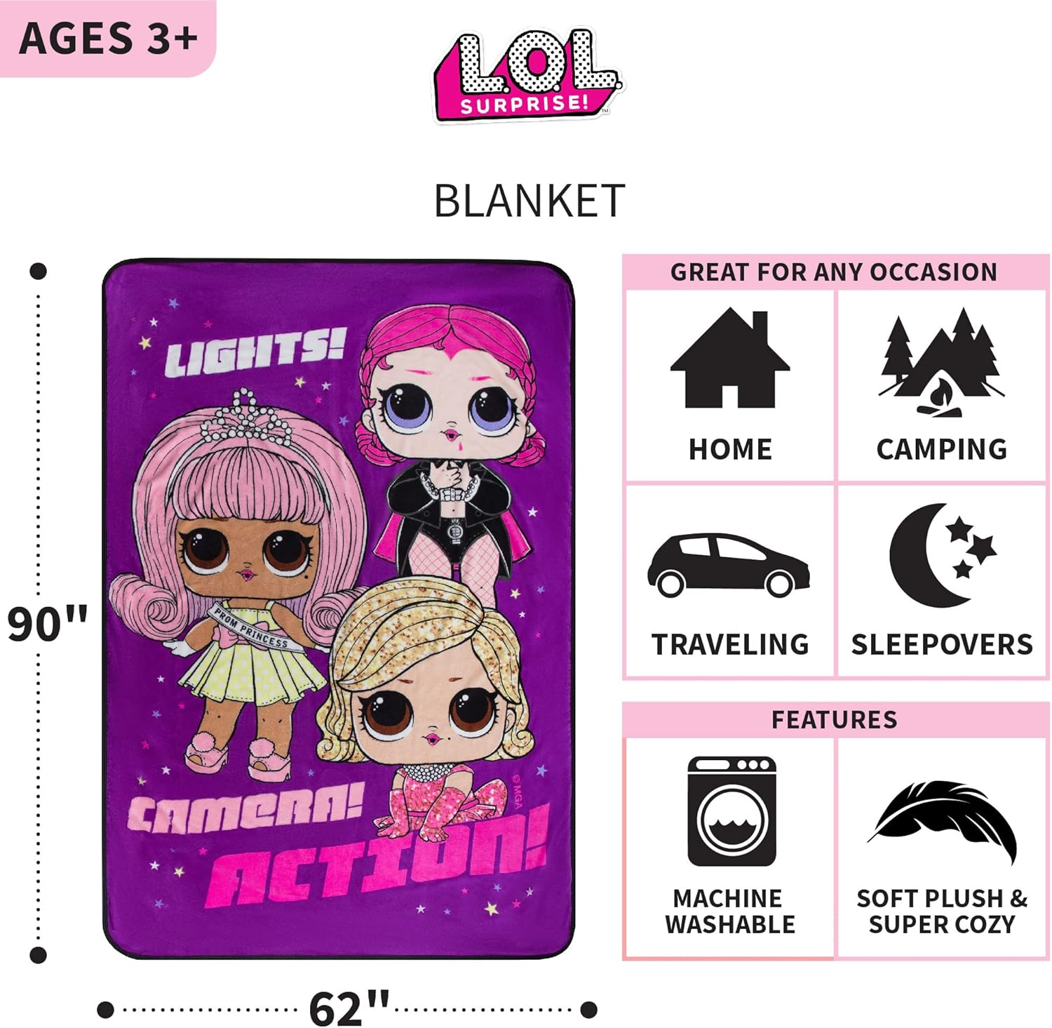 Franco Kids Bedding Super Soft Plush Micro Raschel Blanket, 62 in X 90 In, LOL Surprise - Lol Surprise image number 5