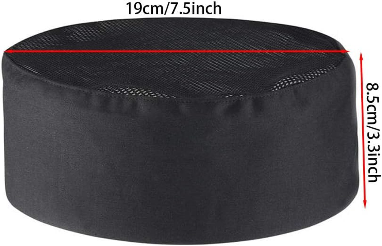Breathable Mesh Top Skull Cap Catering Chefs Hat with Adjustable Strap Black, Black, One Size image number 6