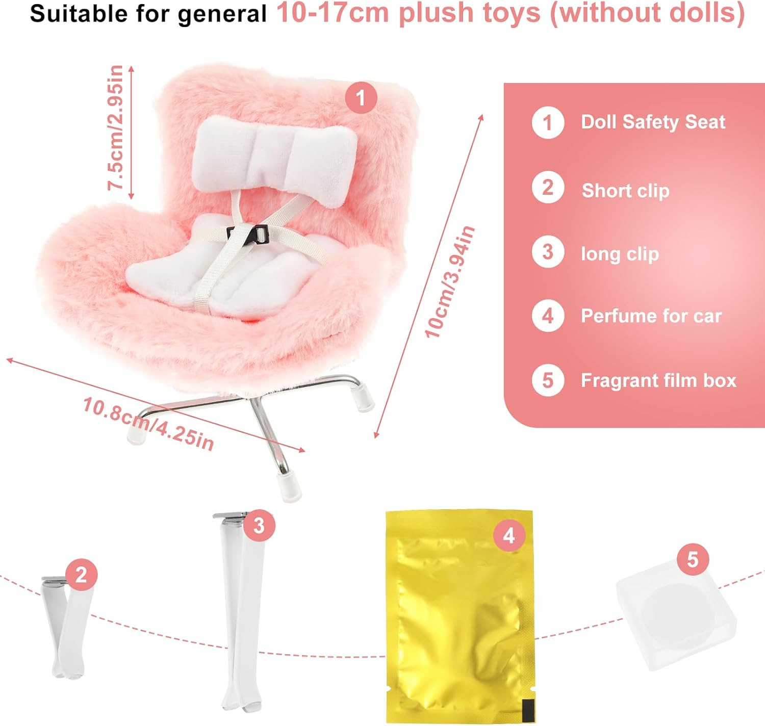 Car Seat for Dolls Car Seat Decor with Soft Furry Cushion Car Ornament for Decorative Car Sofa Seat Cute Air Vent Decor to Display Doll Toy (Pink) image number 6