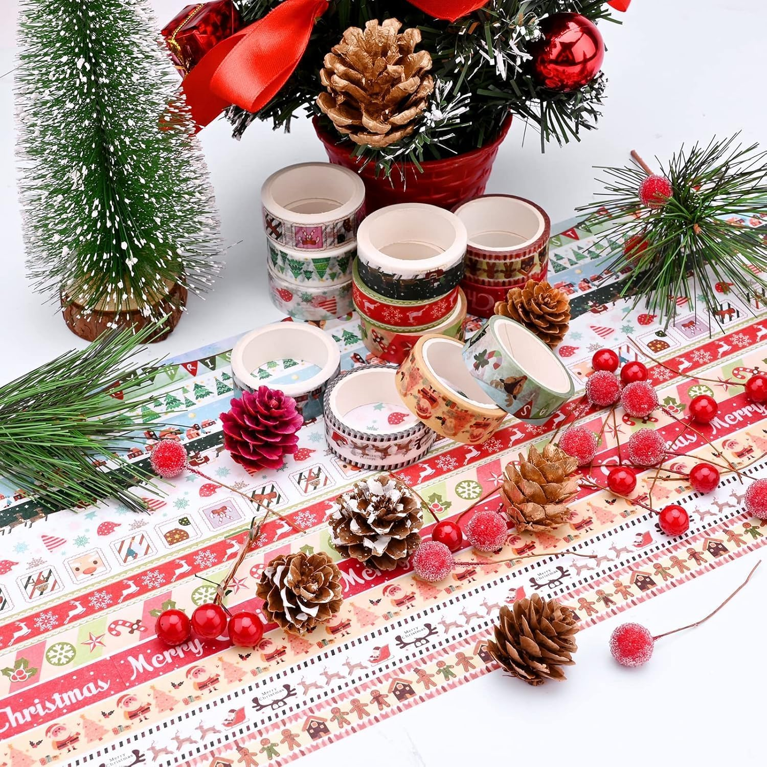 Christmas Washi Tape Sets, 12 Washi Masking Tape Christmas Decorative Tape for Gift Packaging Scrapbooking DIY Handicrafts Gift Wrapping