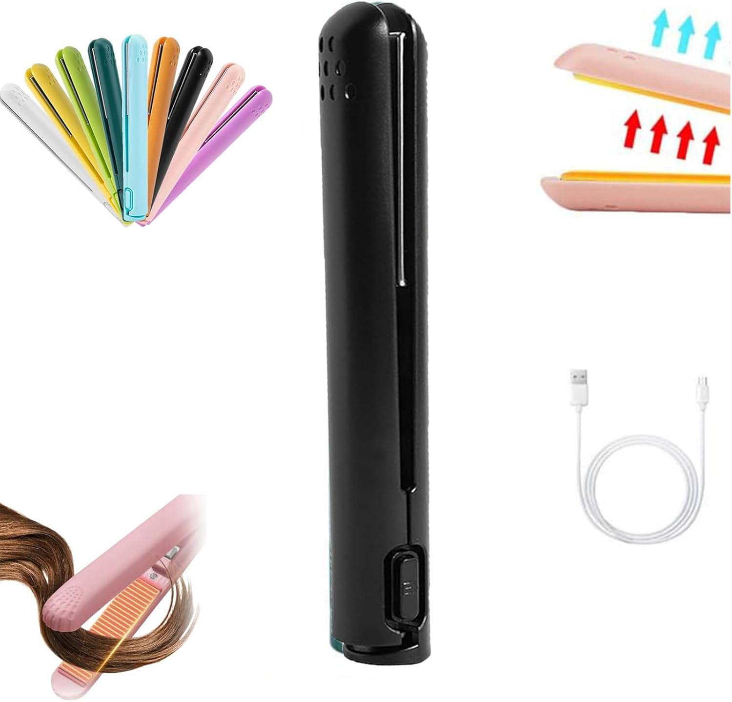 Mini Dual-Purpose Curling Iron, Ceramic Mini Hair Curler, 2-In-1 USB Hair Straightener Curling Iron, Cordless Portable Travel Curling Wand for Women Short Hair (Purple)