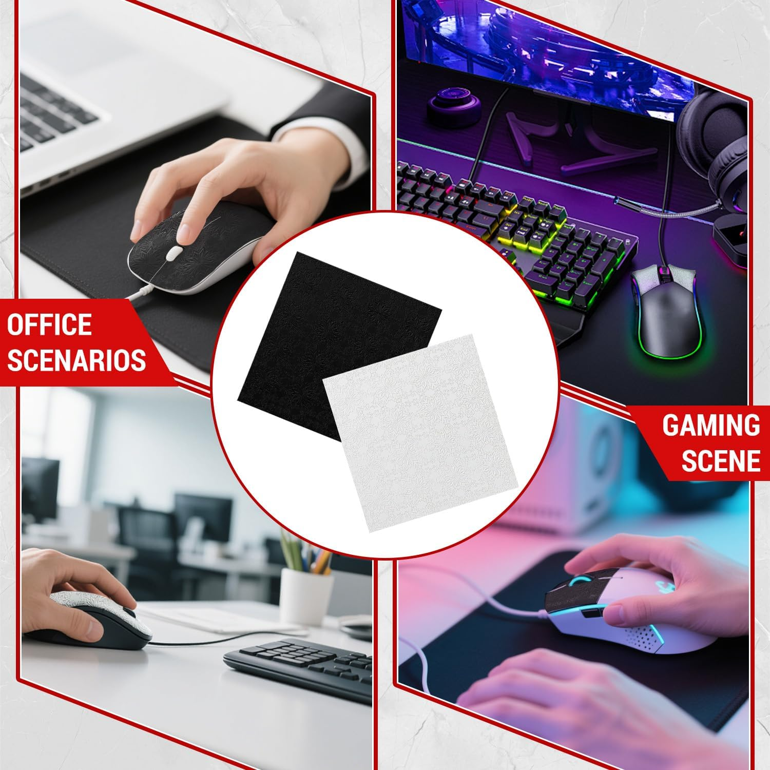 BOROLA DIY Adhesive Universal Mouse Anti-Slip Snowflake Grip Tape, Cut Sweat-Absorbing Ultra-Thin 0.3Mm Non-Slip Gaming Mice Skins Stickers for Any Brand(2Pcs Black+White, 12X11.5Cm/4.7X4.5In) - Pink+Yellow image number 2