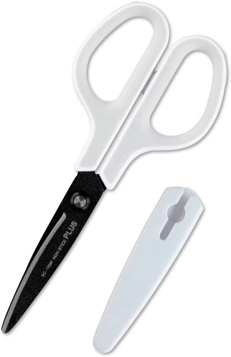Plus Scissors SC-175SF Fit Cut Curved Fluorine Coated Memory Foam Grip White/Green 34-545 - Multicolor (White / Gray)