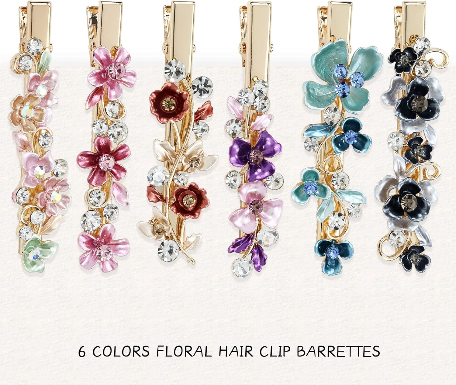 Lawie 12 Pack Colorful Sparkly Glitter Crystal Hair Jewelry Rhinestone Flower Duckbill Hair Clips Metal Alligator Hair Clips Fine Hair Ponytail Holder Decorative Hair Barrettes Accessories for Women