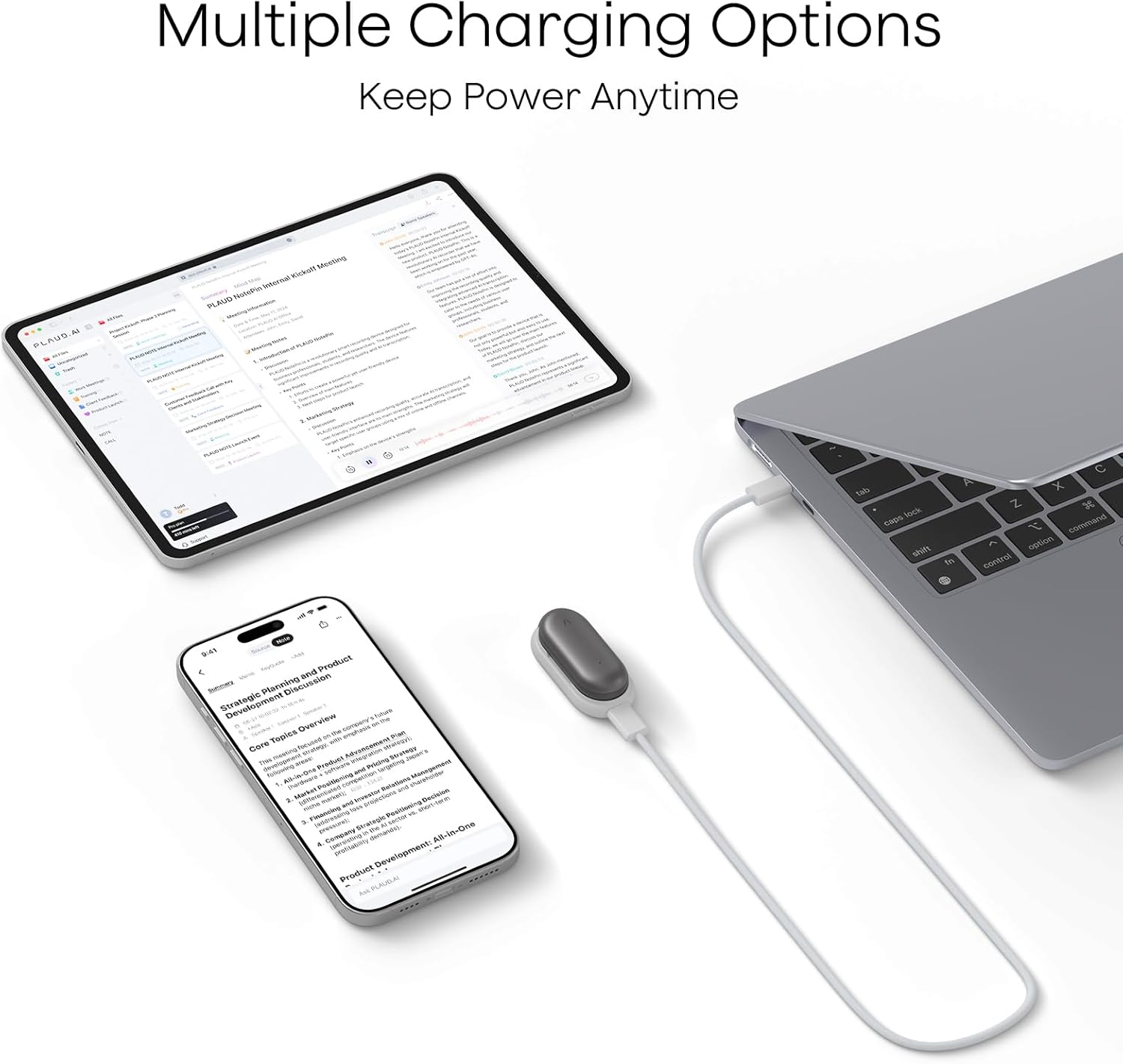 Plaud Notepin Charging Dock, Magnetic Charger Cradle with Non-Slip Base & USB-C Braided Cable, Fast 2-Hour Charging Replacement Accessory for Notepin AI Voice Recorder image number 5