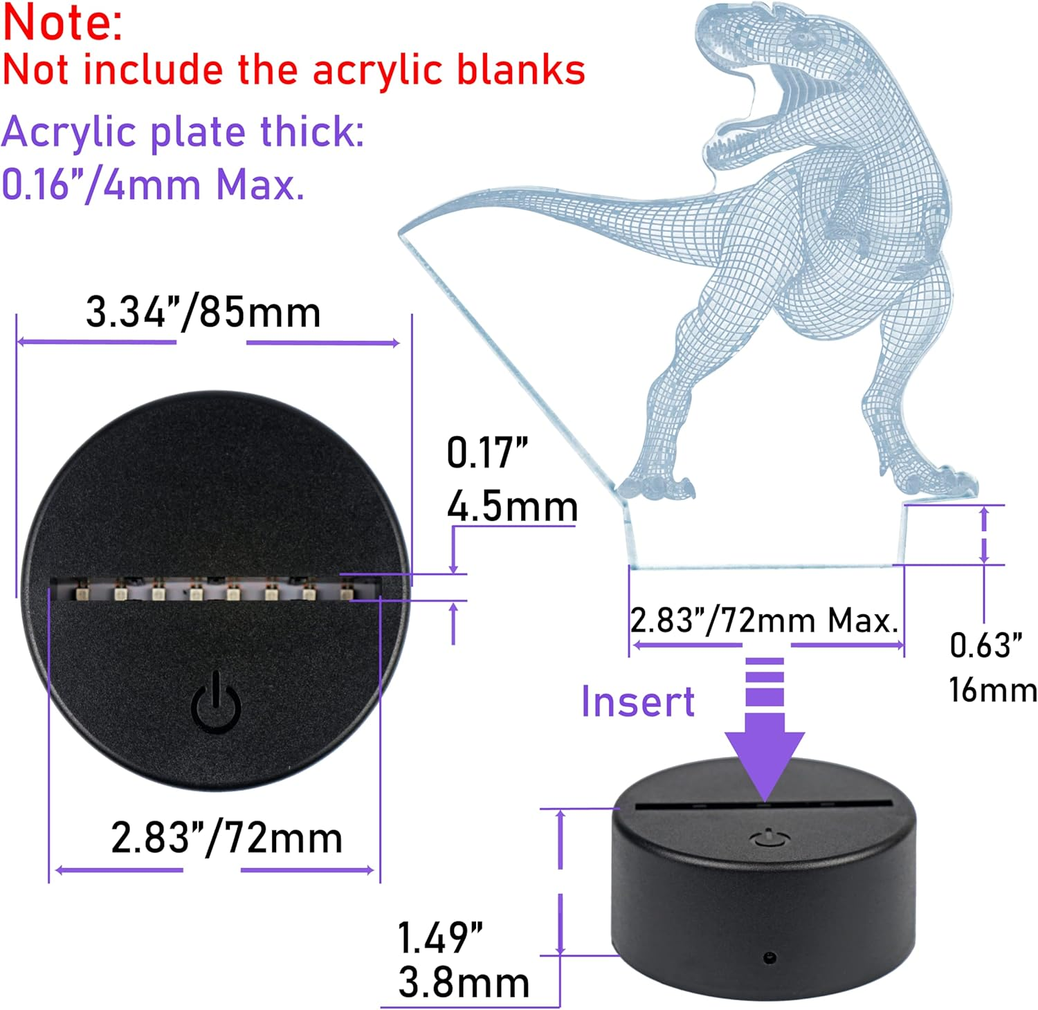 VANSIHO 16 Colors 3D LED Night Light Base Fit for DIY 3D Illusion Pattern on Acrylic Blanks for Kids/Boys/Girls,12 Sets 3D Night Lamp with Remote Control USB Cable(12Packs) image number 5