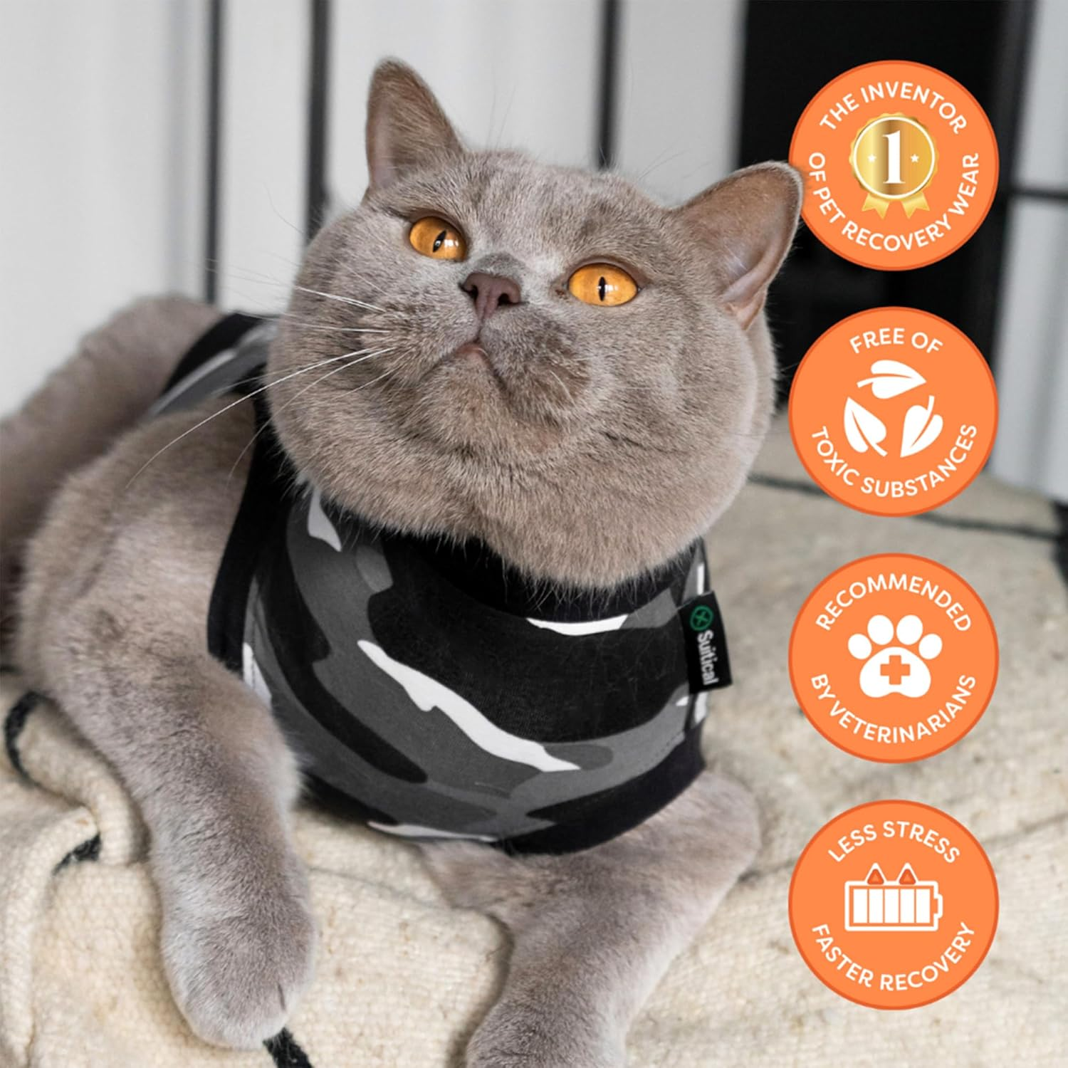 Suitical Recovery Suit for Cats | Spay and Neutering Cat Surgery Recovery Suit for Male or Female | Soft Fabric for Skin Conditions | 3XS | Neck to Tail 11.4&rdquo; - 14.6&rdquo; | Black Camouflage image number 4