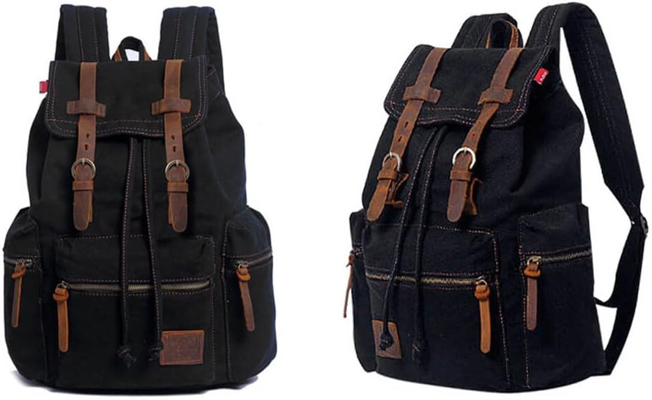 Canvas Backpack Unisex Vintage Casual Rucksack 17 Inch Laptop Daypacks Schoolbag College Student Bookbag Hiking Camping Travel Bag image number 2