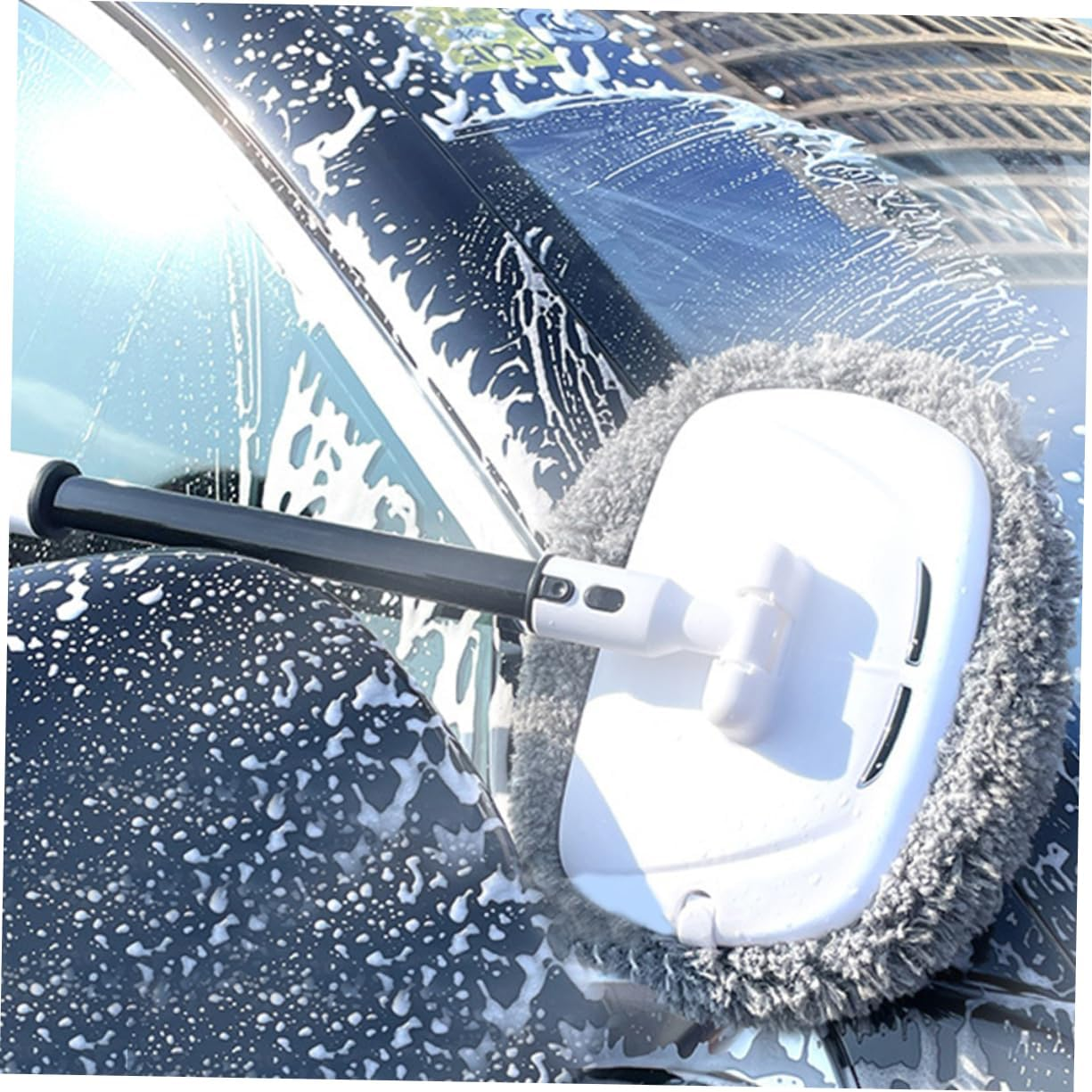 GRIRIW Telescopic Car Wash Brush with Curved Soft Bristles, Long Handle Mop for Rv Truck Boat Cleaning, Extendable 3-Section Car Exterior and Interior Care Tool for Automotive Detailing image number 5