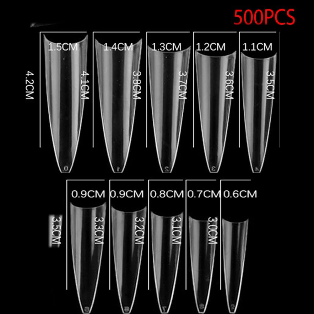 500 Pcs Clear Nail Tips Pointy Fake Natural Clear Stiletto False Gel Sharp Art Acrylic image number 2