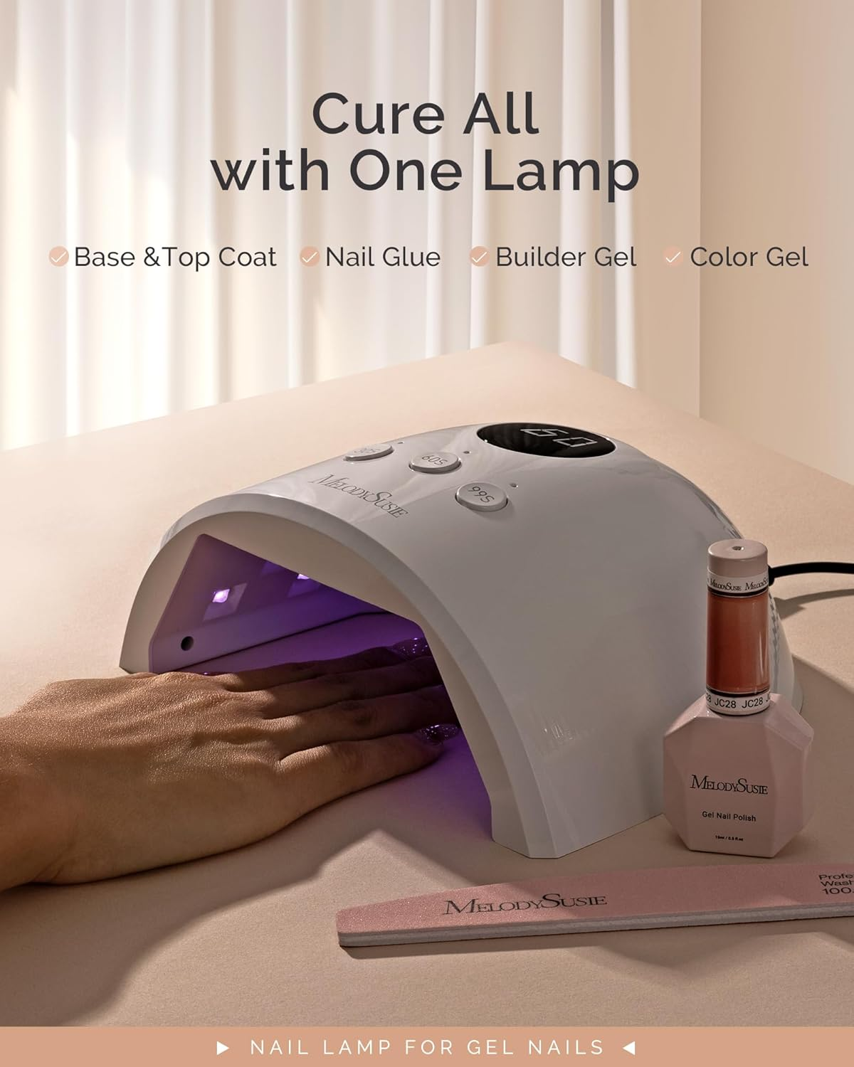 Melodysusie Compact Advanced UV LED Nail Lamp, P-Plus30F Nail Dryer with 3 Timers & Smart Sensor Cures All Gels, Especially Rhinestone Glue, Solid & Liner Gel Polishes for Advanced DIY at Home-White image number 1