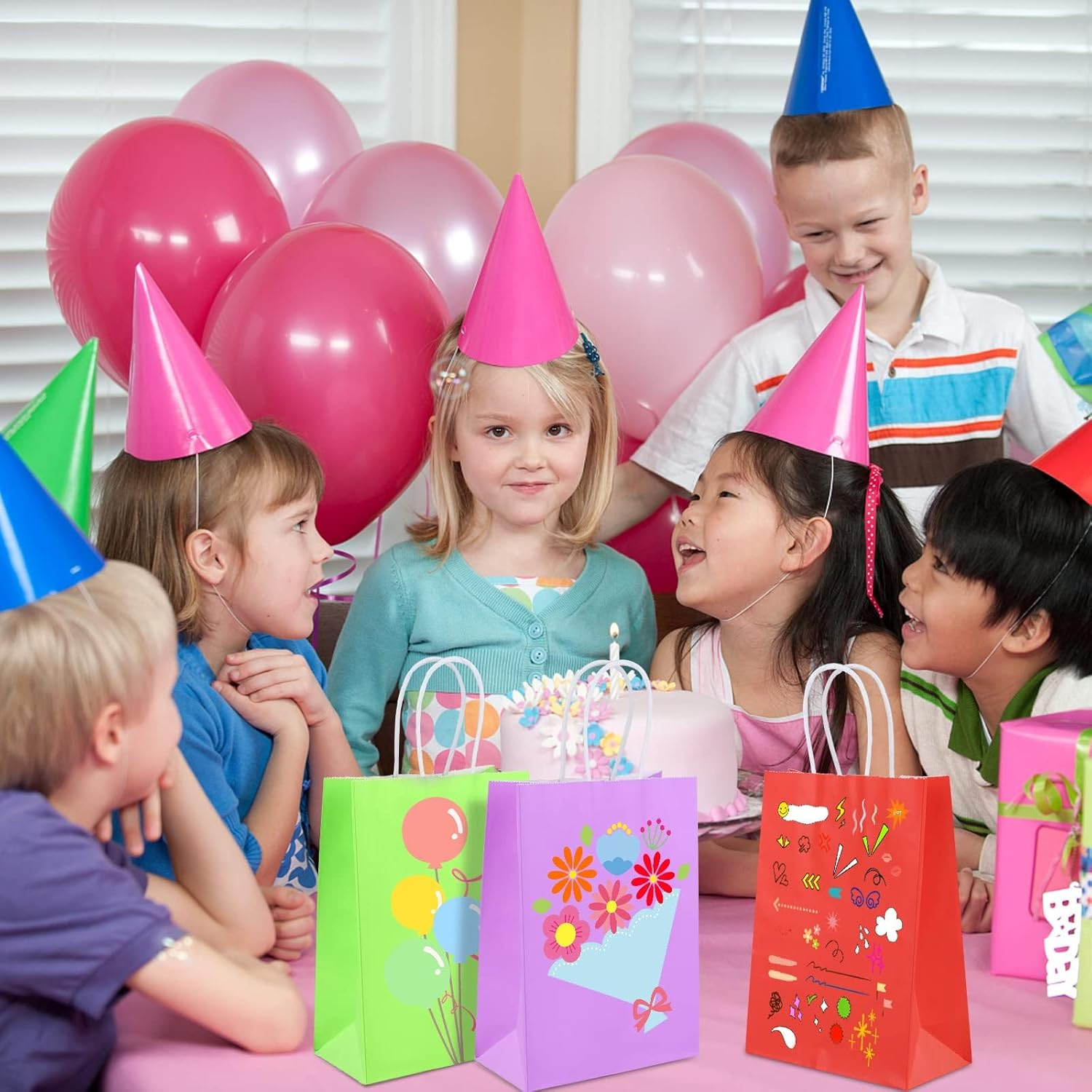 Neulsun 60Pcs Paper Gift Bags, 15 X 8 X 21Cm Kraft Paper Party Favor Bags Bulk Rainbow Goodie Bags Small Gift Bags with Handles for Kids Birthday Baby Shower Crafts Wedding Party Supplies (6 Colors) image number 4