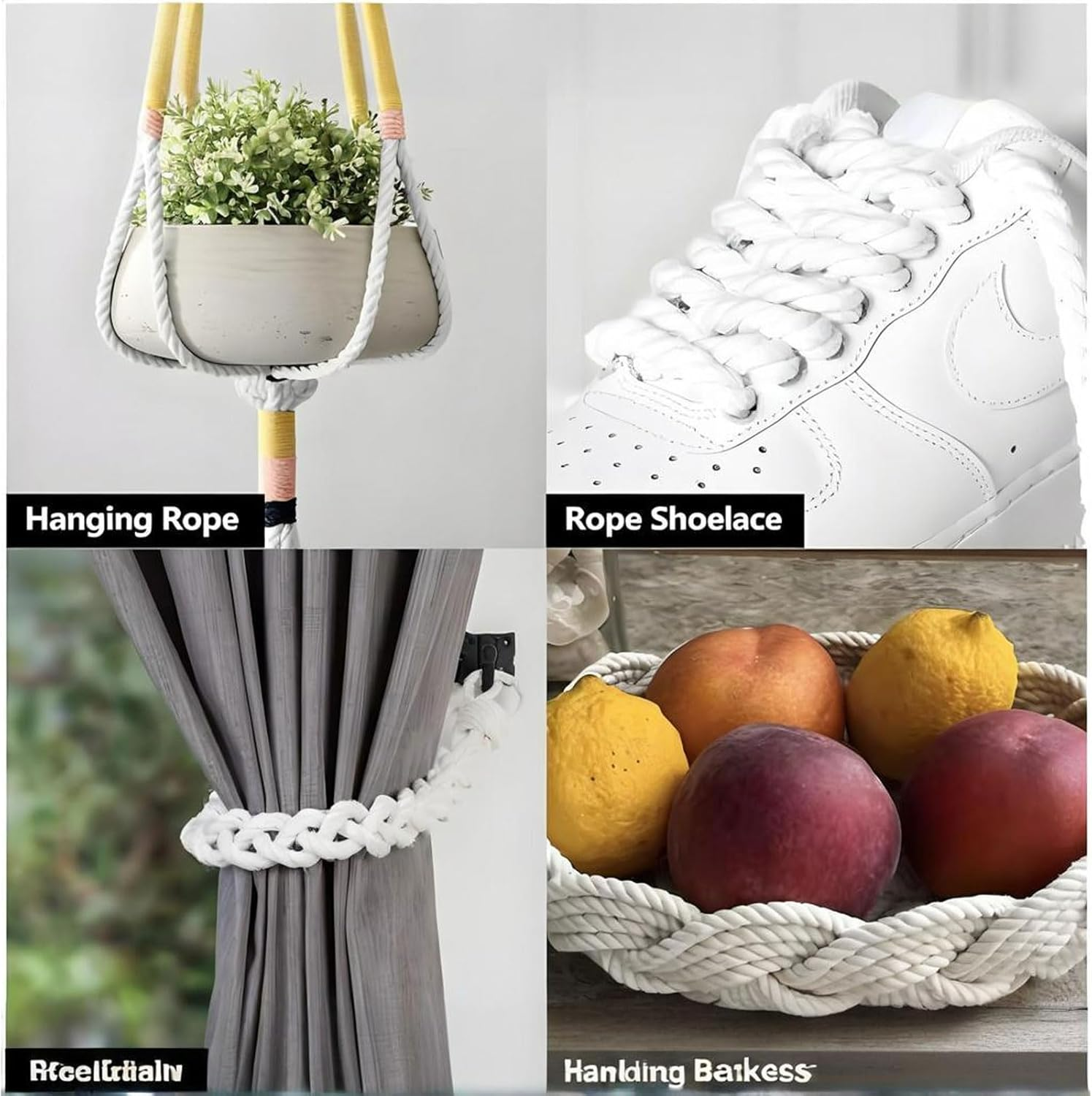 MYTOAU Natural Cotton Rope 0.39 Inch X 53FT, 3 Strand Twisted Cotton Cord, Unbleached Cotton Cord Macrame Rope for Crafts, Sporting, Decorating, Railings, Home Decor and Etc (White)