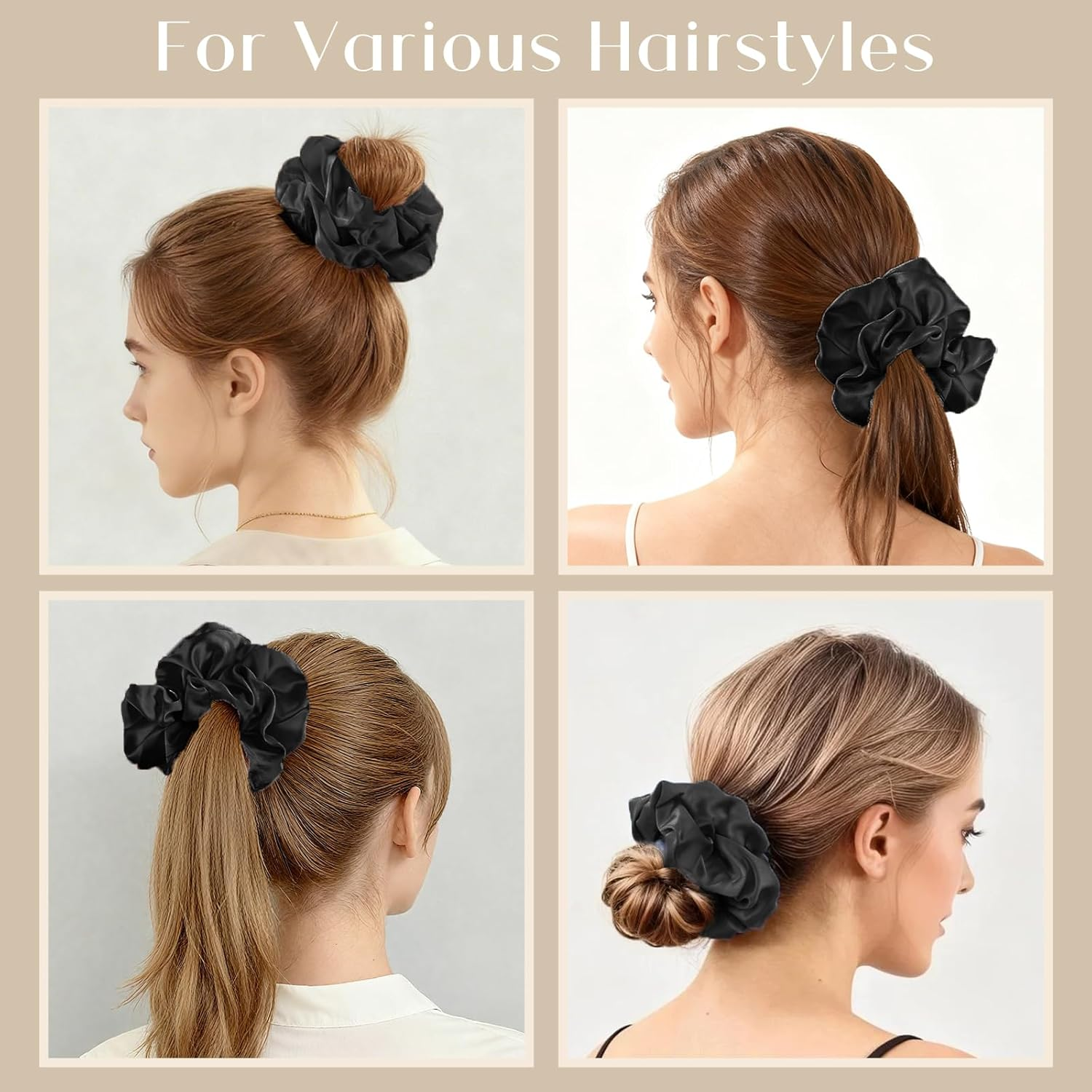 Lolalet Big Scrunchies for Women, 5.9 Inch Large Satin Scrunchies Jumbo Hair Scrunchies Oversized Elastic Hair Ties Extra Large Scrunchy Giant Hair Bands for Thick Curly Hair -4 Pack, Style F image number 6