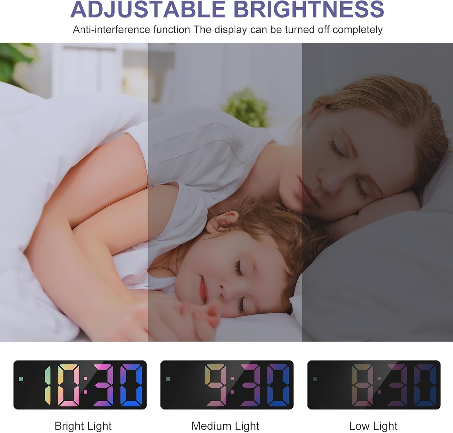 Digital Alarm Clock, Bedside Alarm Clocks with Colorful LED Display, Usb/Battery Powered Digital Clock with Voice Control, Snooze, Temperature, 3 Adjustable Brightness, Date for Heavy Sleepers image number 1