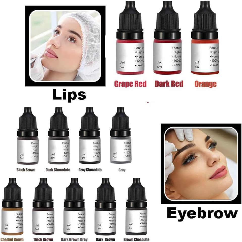 New 5Ml Permanent Makeup Pigment Ink Eyebrow Lip Microblading Tattoo Cosmetic Natural Color for Machine (Black Brown) - Black Brown image number 6