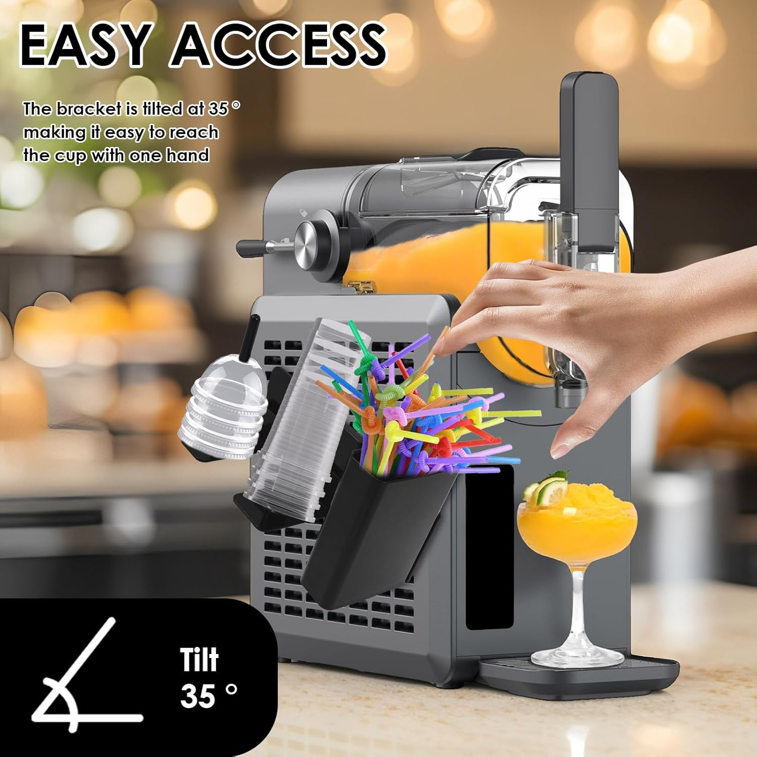Cup Organizer for Ninja Slushie Machine FS301 & FS300, Plastic Cup Holder Lid Dispenser with 35&deg; Tilting Stand, Space Saving Side Mounted Cup Dispenser Storage Holder for Bar image number 1