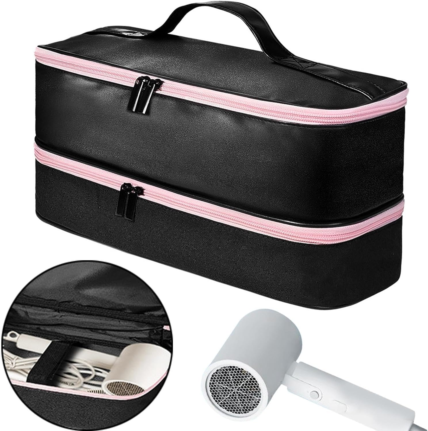 Eigell Portable Hair Tool Bag Hair Dryers Storage Organizer Bag Large Capacity Handheld Double Layer Hair Dryers Bag for Curling Iron image number 6