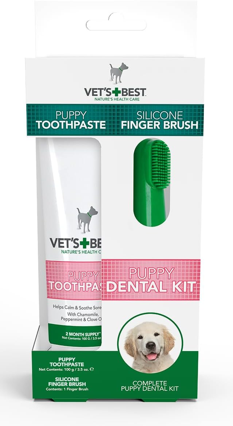 Vet'S Best Puppy Dental Kit, Soothes Teething Gums, Prevents Plaque & Tartar Build-Up, Includes Soft Silicone Finger Brush, 100G image number 2