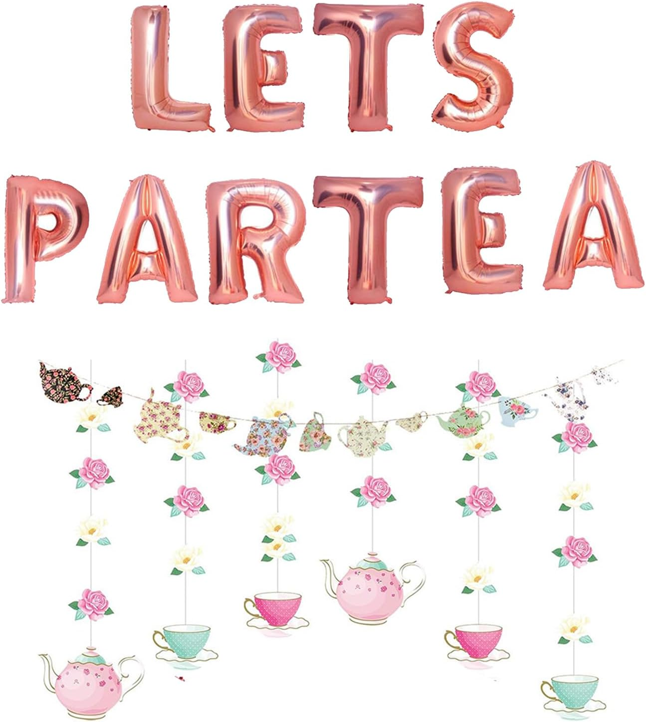 Tea Party Decorations Teapot & Teacup Party Decorations, LET'S PAR TEA Foil Balloon Decorations Princess Tea Party Decorations Tea for Two Party Decorations Suitable for Girls Birthday Party Supplies image number 1