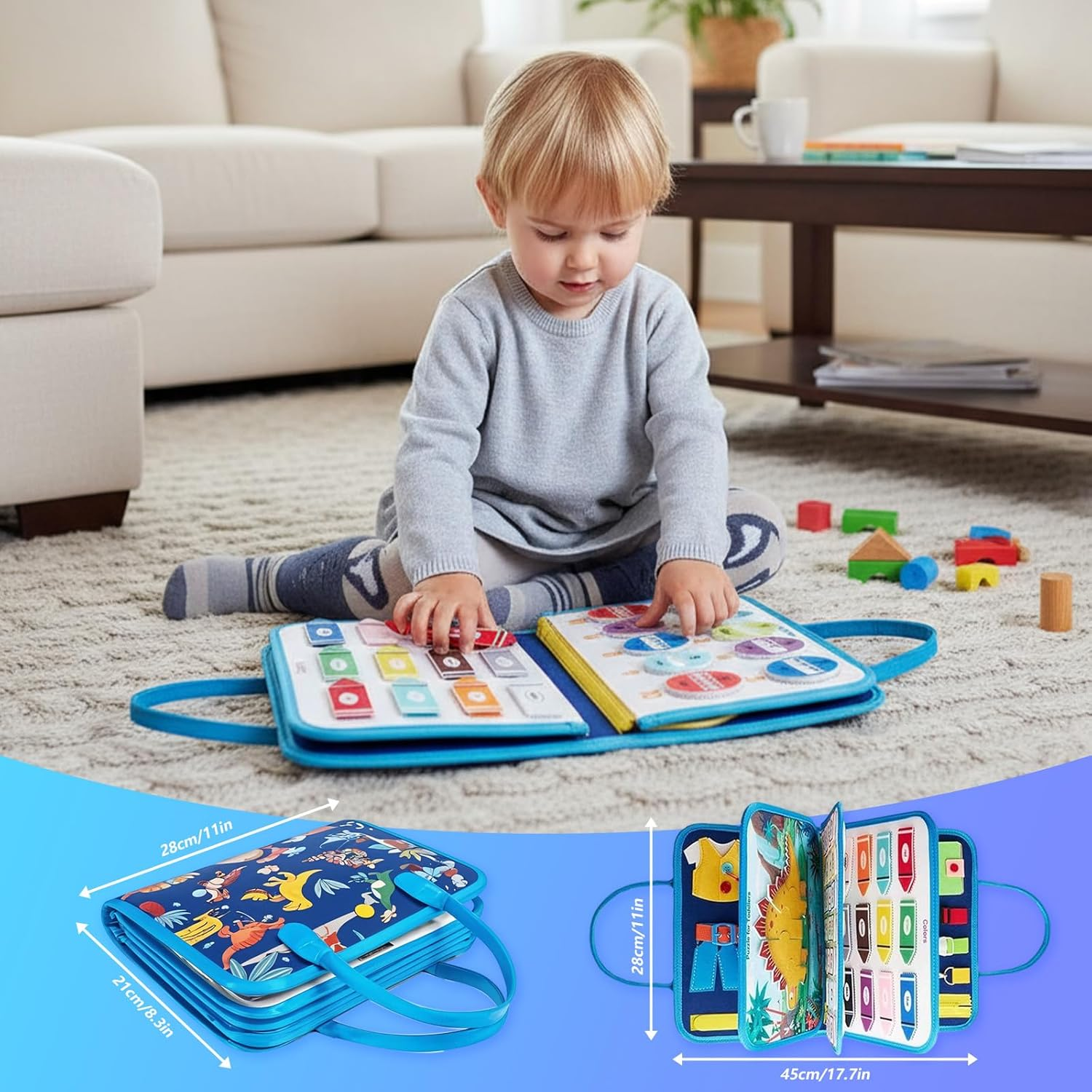 Beafaoo Busy Board Montessori Toy from 1 2 3 Years, Felt Animals Dinosaur Quiet Book, Sensory Busy Book, for Early Childhood Education, Child Education image number 6