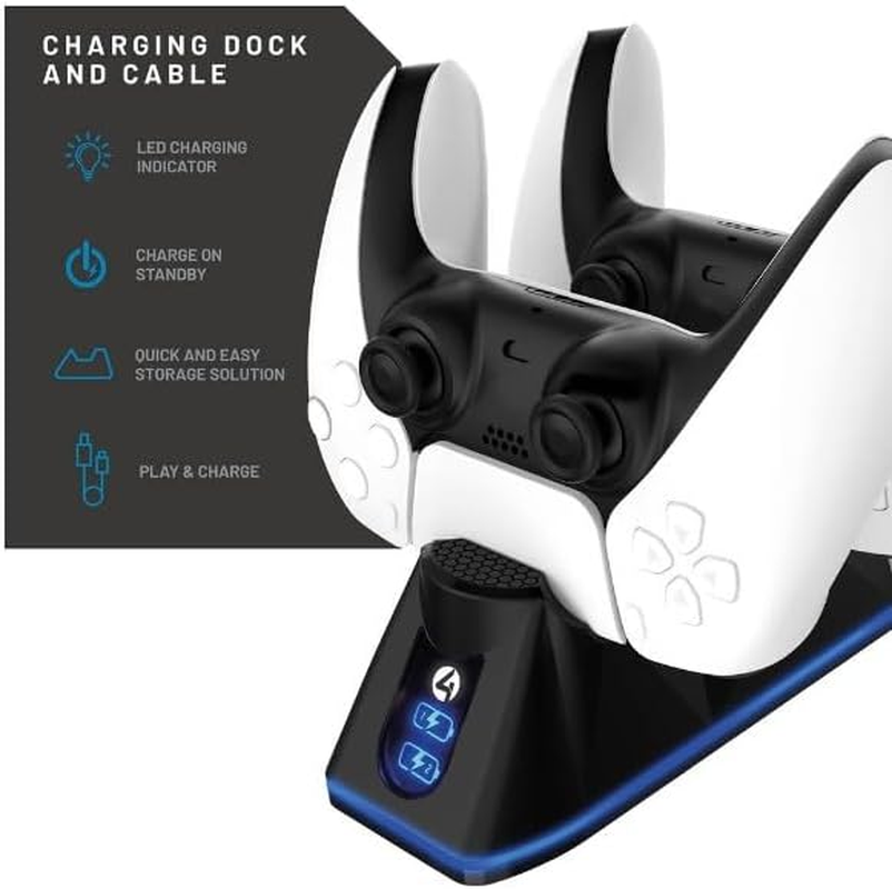 4Gamers SP-C100 V Twin Charging Dock with 2M Play & Charge Cable for PS5 - Black image number 3