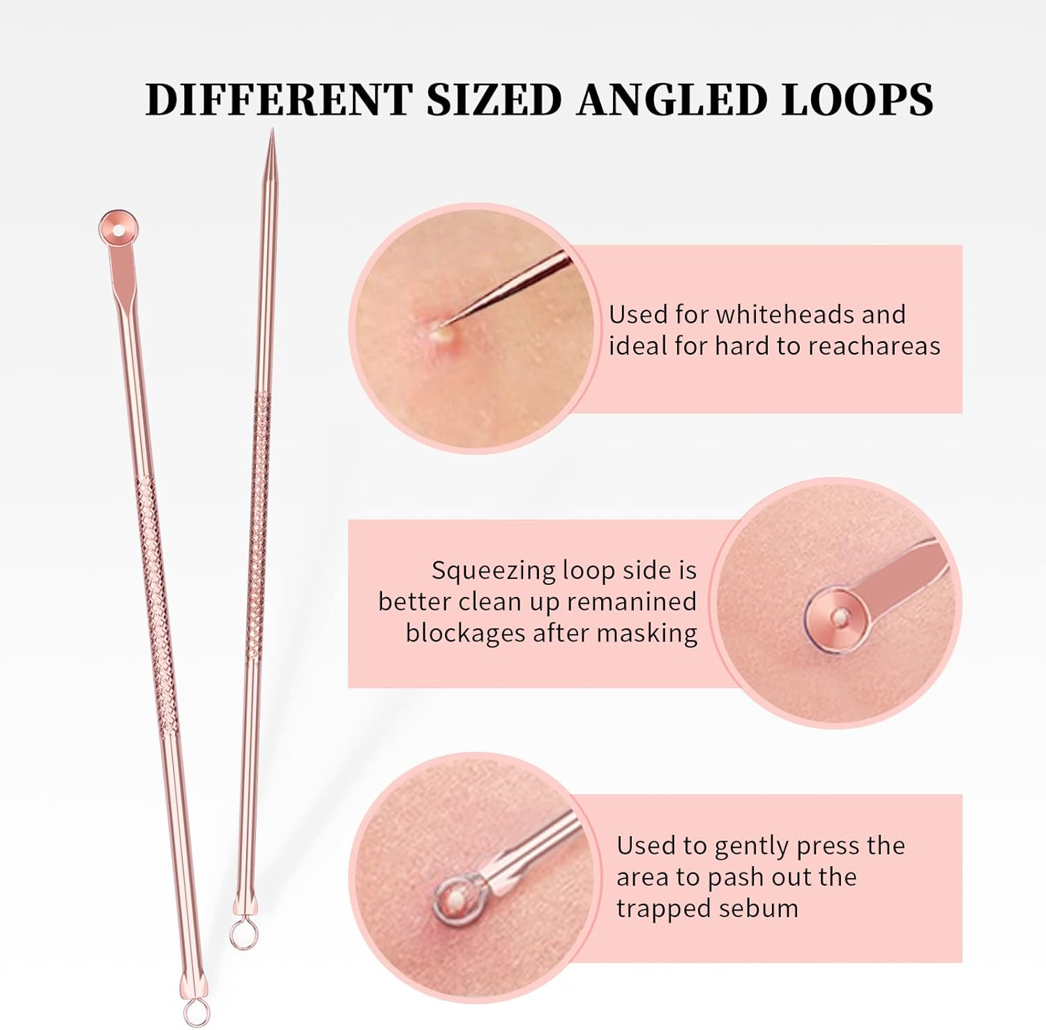 Ducare Blackhead Remover Comedone Extractor Acne Removal Kit for Blemish, 4Pcs Professional Pimple Popper Tool Kit, Stainless Steel (Gold) image number 5