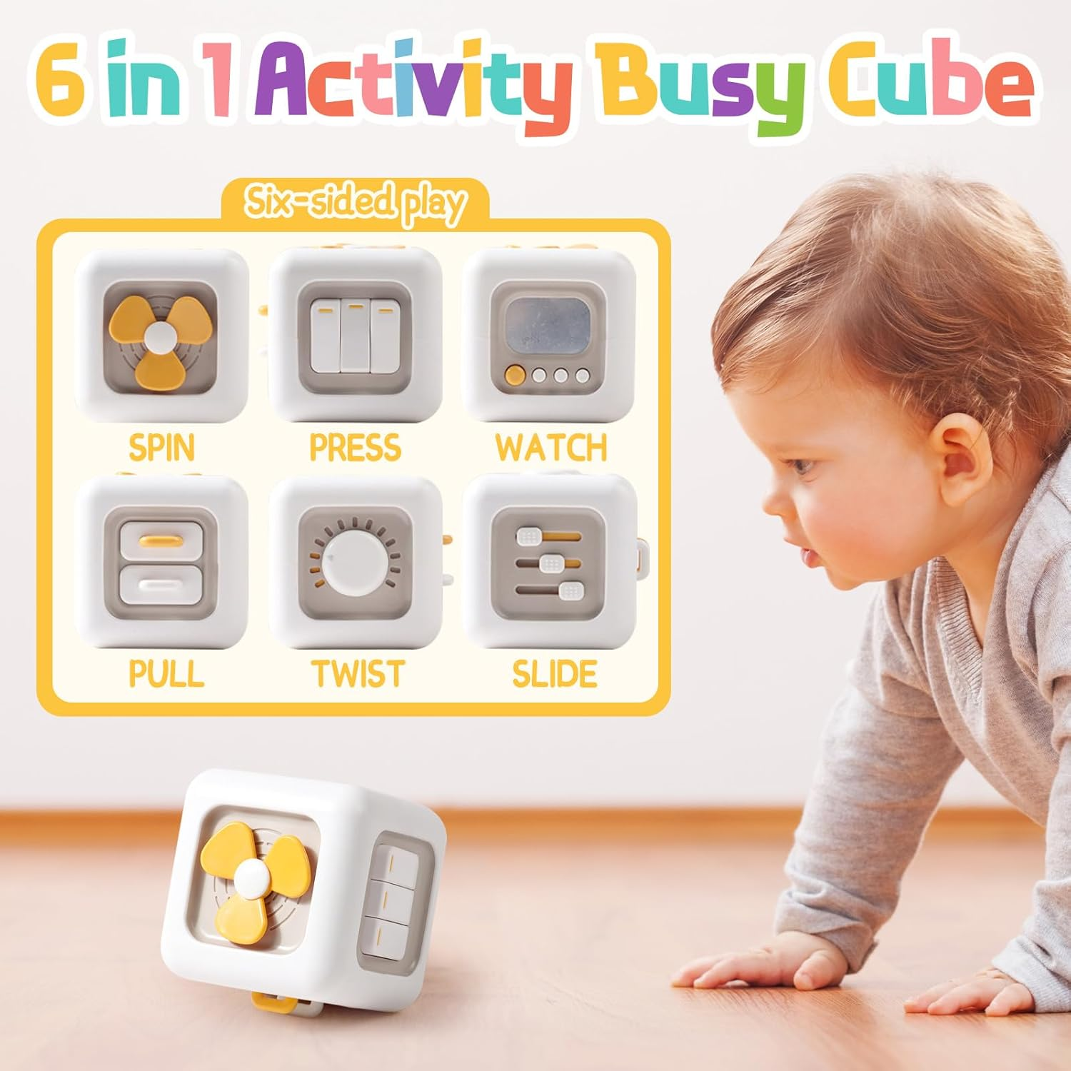 5 in 1 Montessori Toy Set for Toddlers 1 2 3 Year Old Baby Busy Activity Cube Baby Bath Suction Spinner Stacking Water Boat Matching Eggs Toys for Kids Travel Birthday Chirstams Bathtime Gift image number 2