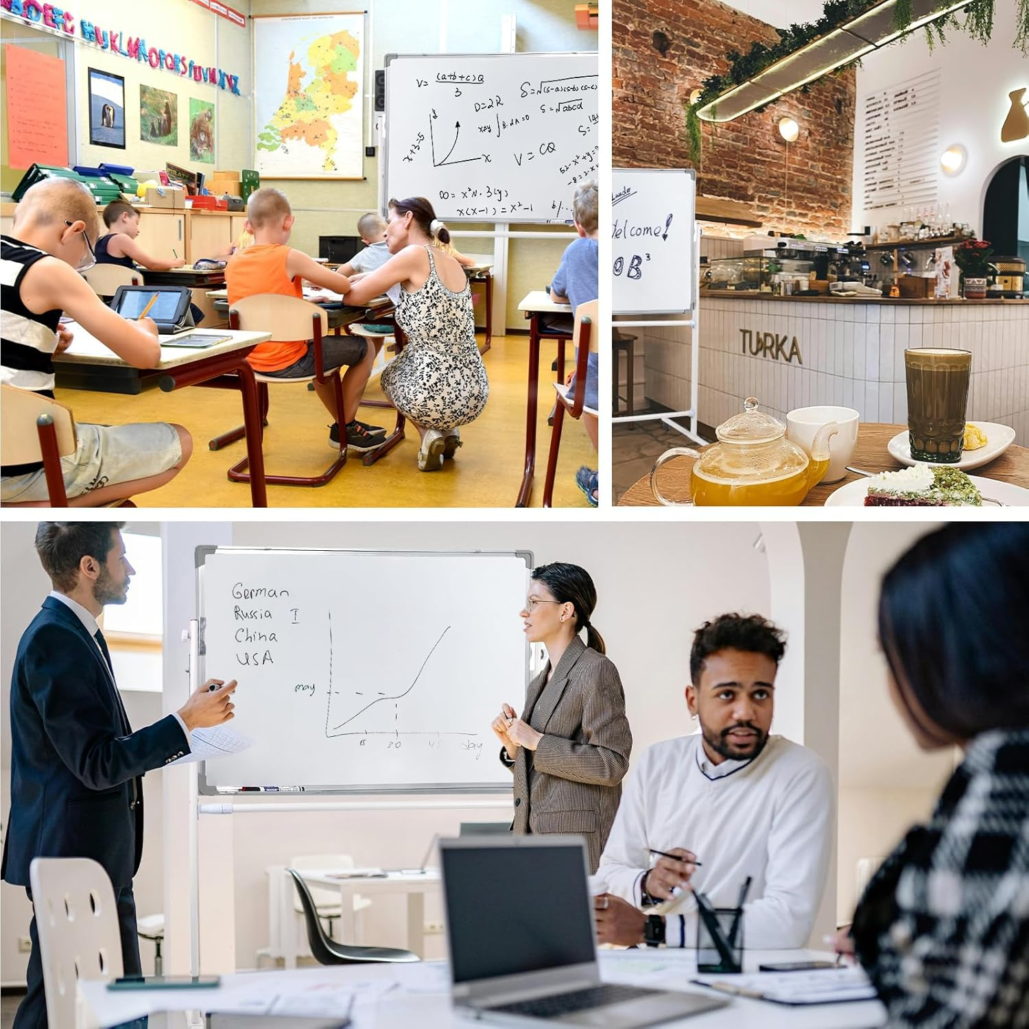 Rolling Whiteboard, 120X90Cm, Whiteboard with Stand Height Adjustable Rolling Whiteboard Mobile Magnetic White Board on Wheels Stand up White Board image number 2