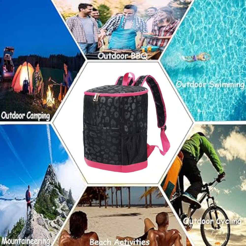 Leopard Cooler Backpack - 24 Can Insulated Lunch Bag for Women, Lightweight Soft Cooler Compartment for Hiking & Camping image number 3