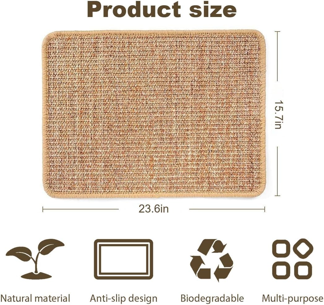 Aililong Cat Scratching Mat, Natural Sisal Mat, 40 X 60 Cm, Non-Slip and Wear-Resistant Corner Scratching Mat, Cat Scratching Floor, Sisal Rug, Original Colour image number 4