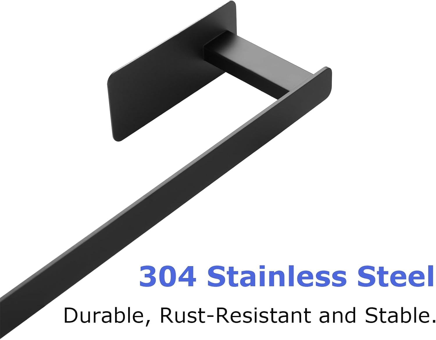 Breikuth Adhesive Towel Rail Black No Drill Bathroom Towel Rack Bath Towel Holder Square Wall Mount Stainless Steel (Black) - Brushed Stainless Steel image number 2