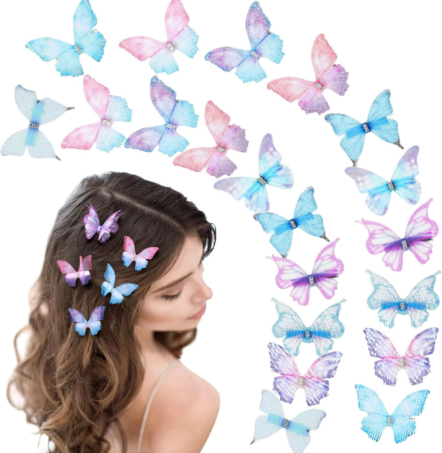 18Pcs Rhinestone Butterfly Hair Clips for Teens Women, Y2K Glitter Hair Jaw Clips, Cute Headwear Gifts for Wedding and Back to School