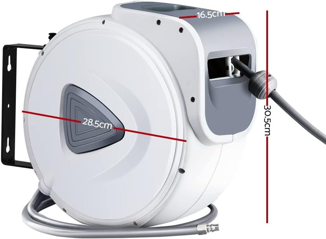 Giantz Air Hose Reel, 10M Retractable Garden Hoses Compressor Home Improvement Airs Tools for Spray Gun, Auto Rapid Rewind Hose-Link Wall Mount Rubber Stopper White image number 2