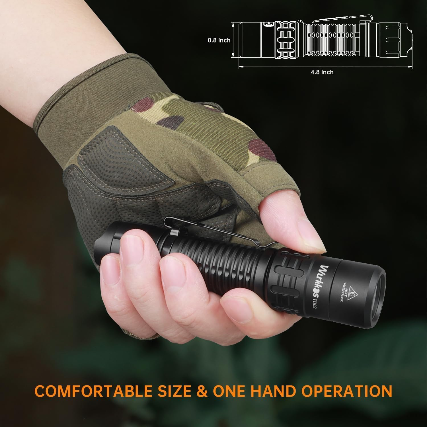 Wurkkos TD02 Led Torch, Ultra Bright Pocket Flashlights Rechargeable,High Lumens Tactical Flashlight EDC Torch with Type C Charging Port Tail Switch for Outdoor and Indoor Activities(Black) image number 4