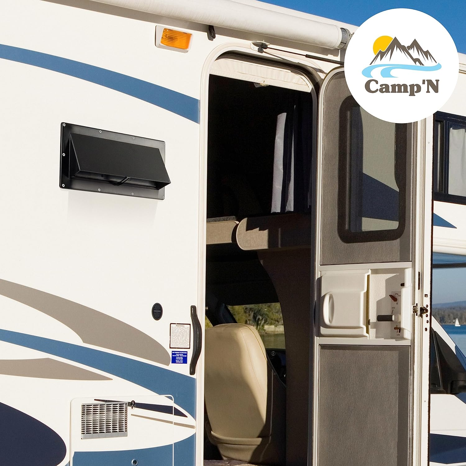Camp'N RV Exhaust Vent Cover - RV Range Hood Vent/Rv Range Hood Cover/Sidewall Vent W/Locking Flap (Black) image number 6