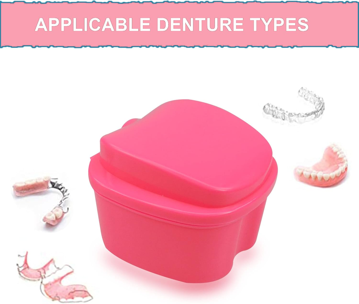 Denture Box in Pink Color - Dental Orthodontic Retainer Case | Teeth Storage Box, Denture Storage Case Fake Tooth Holder with Strainer (2) image number 5
