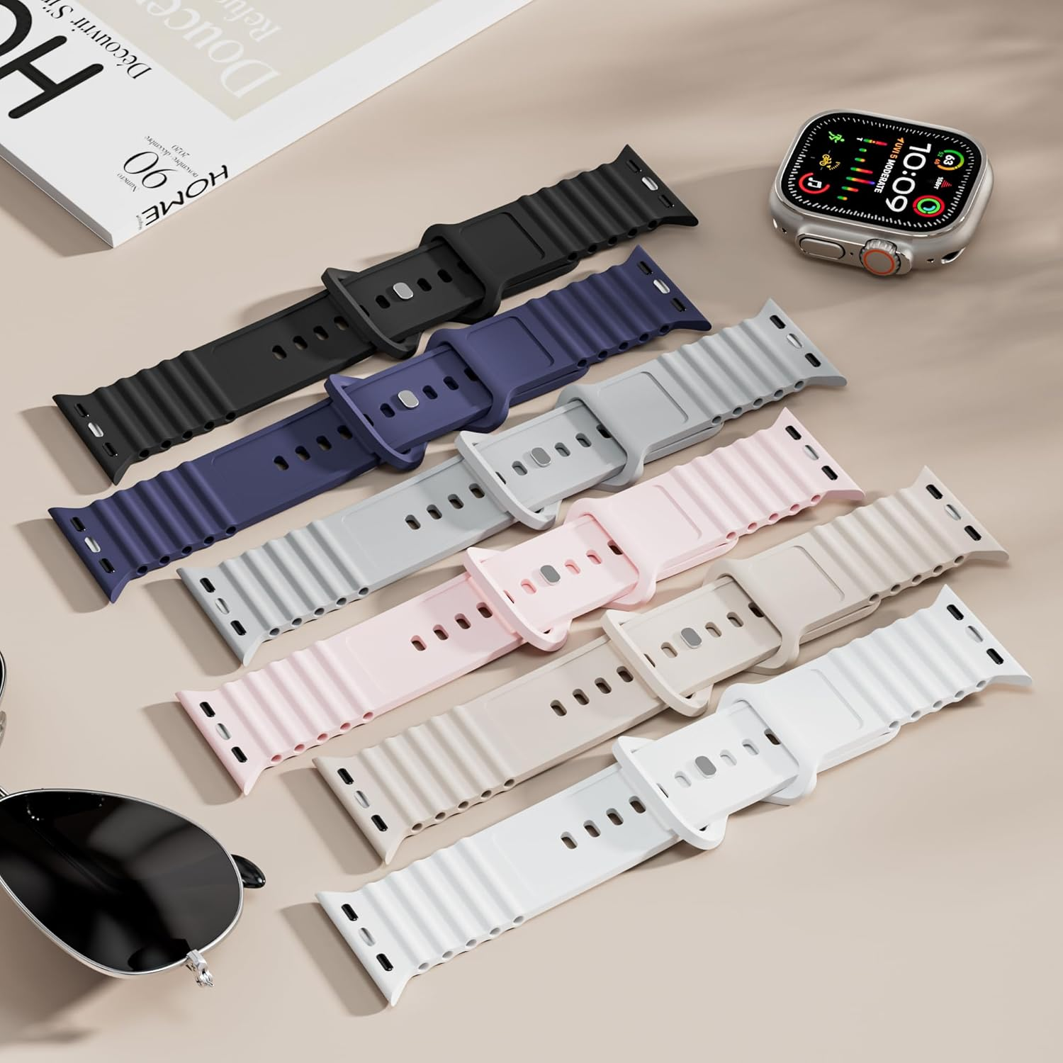 2 Pack Ocean Band for Apple Watch Strap 49Mm 42Mm 46Mm 44Mm 45Mm 41Mm 40Mm 38Mm Men Women,For Apple Watch Band Silicone Breathable Bracelet Wristband Iwatch Ultra3 Ultra Series 11 10 9 8 7 SE2 6 5 4 3